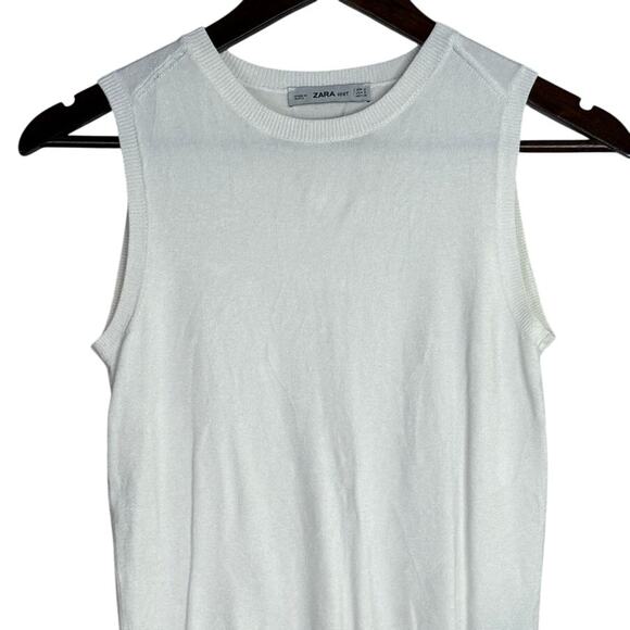 Zara Soft Sleeveless Crew Neck Ribbed Hem Stretch Tank Top Small White #3322 - Picture 3 of 15